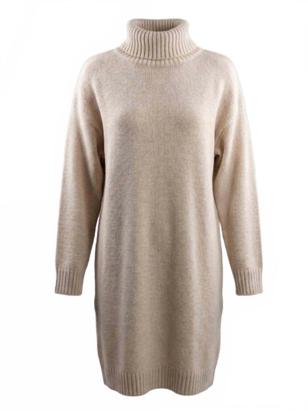 NEW ZENANA women's turtle neck long sleeve sweater dress in toasted almond